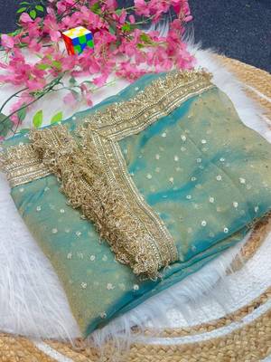 Sea Green butti Beautiful lace border work border design with beautiful pallu Silk Blend Saree 3