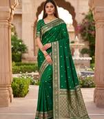 Green soft silk blend saree with zari weaving meenakari design