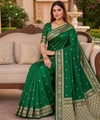 Green soft silk blend saree with zari weaving meenakari design 2