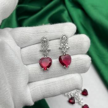 red heart necklace and earring set  bridal cz necklace  red crystal jewellery set  wedding gift jewellery  4