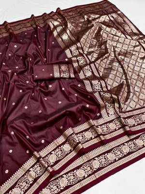 Wine soft silk blend saree with zari weaving meenakari design 4