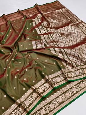 Green soft silk blend saree with zari weaving meenakari design 4