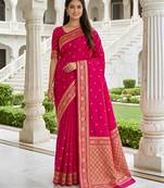 Pink soft silk blend saree with zari weaving meenakari design