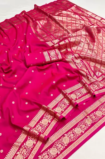 Pink soft silk blend saree with zari weaving meenakari design