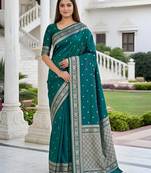 Sea green soft silk blend saree with zari weaving meenakari design