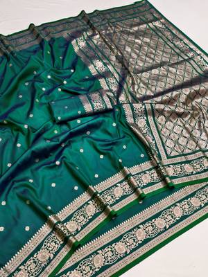 Sea green soft silk blend saree with zari weaving meenakari design 4