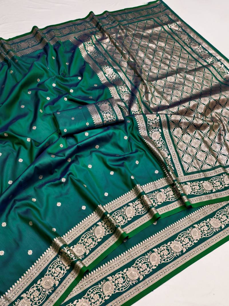 Sea green soft silk blend saree with zari weaving meenakari design