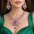 ruby red cz statement necklace earrings set, silver finish bridal gala jewellery
