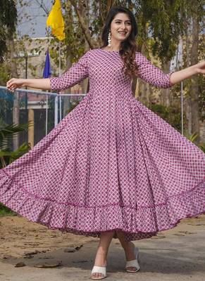 Onion pink rayon digital print designer gown for festive 1