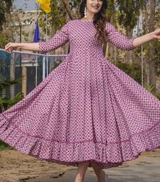 Onion pink rayon digital print designer gown for festive