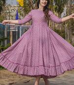 Onion pink rayon digital print designer gown for festive