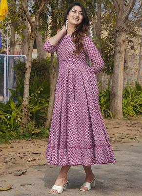 Onion pink rayon digital print designer gown for festive 2