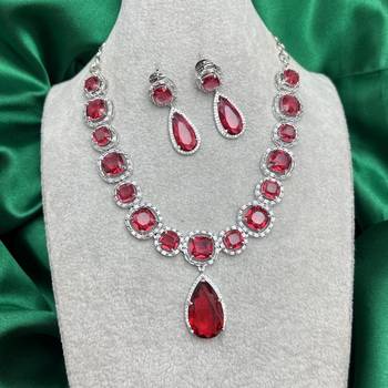 ruby red crystal necklace earrings set silver plated bridal jewellery 3