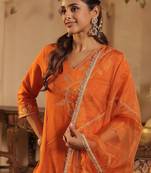 Women Ethnic Motifs Embroidered Kurta With Trousers & Dupatta Kurta Sets