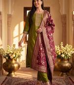 Women Ethnic Motifs Embroidered Kurta with Trousers & With Dupatta