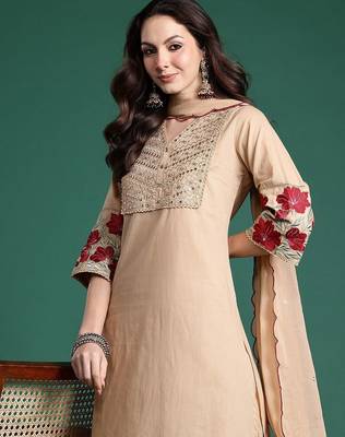Floral Embroidered Kurta with Trousers & Dupatta 8