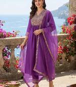 Women Ethnic Motifs Embroidered Empire Thread Work Liva Kurta with Trousers & With Dupatta