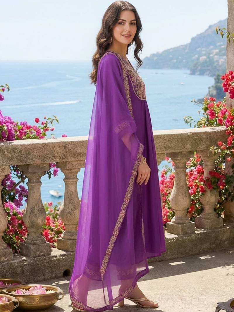 Women Ethnic Motifs Embroidered Empire Thread Work Liva Kurta with Trousers & With Dupatta