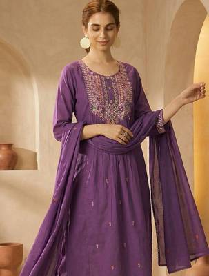Women Ethnic Motifs Embroidered Panelled Thread Work Cotton Kurta with Trousers & With Dupatta 5