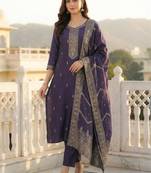 Women Ethnic Motifs Embroidered Thread Work Kurta with Trousers & With Dupatta