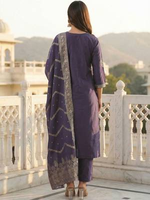 Women Ethnic Motifs Embroidered Thread Work Kurta with Trousers & With Dupatta 3