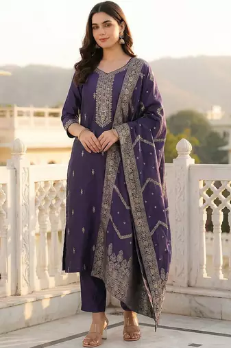 Women Ethnic Motifs Embroidered Thread Work Kurta with Trousers & With Dupatta