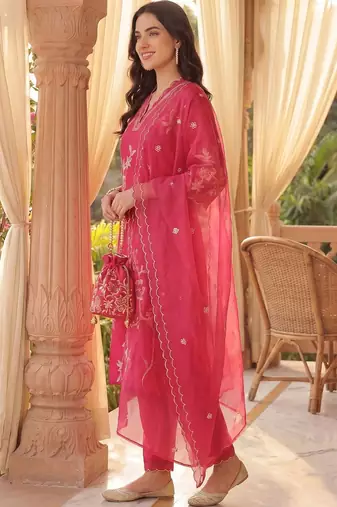 Women Ethnic Motifs Embroidered Thread Work Kurta with Trousers & With Dupatta
