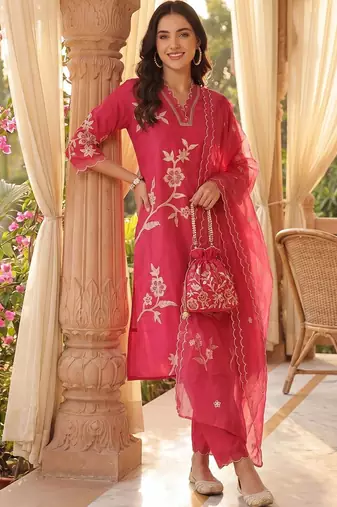 Women Ethnic Motifs Embroidered Thread Work Kurta with Trousers & With Dupatta