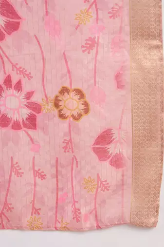 Floral Yoke Design Embroidered Thread Work Straight Kurta With Trousers & Dupatta