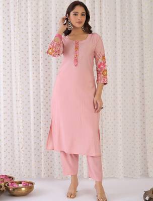 Floral Yoke Design Embroidered Thread Work Straight Kurta With Trousers & Dupatta 6