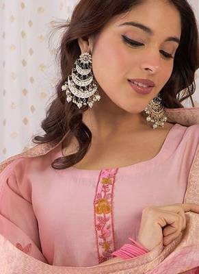 Floral Yoke Design Embroidered Thread Work Straight Kurta With Trousers & Dupatta 7