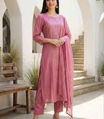 Women Floral Embroidered Thread Work Kurta with Trousers & With Dupatta