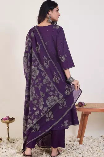 Women Floral Printed Cotton Kurta with Trousers & With Dupatta