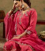 Floral Embroidered Kurta With Trousers & Dupatta