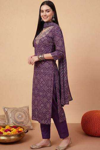 Women Ethnic Motifs Printed Thread Work Cotton Kurta with Trousers & With Dupatta