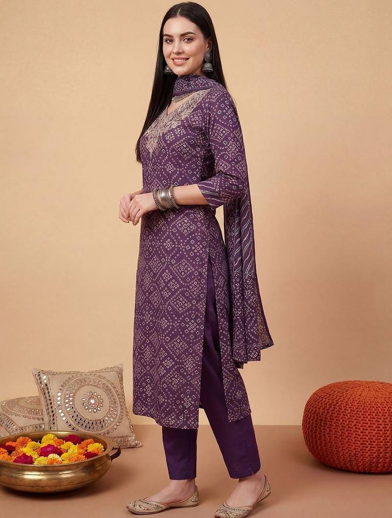 Women Ethnic Motifs Printed Thread Work Cotton Kurta with Trousers & With Dupatta