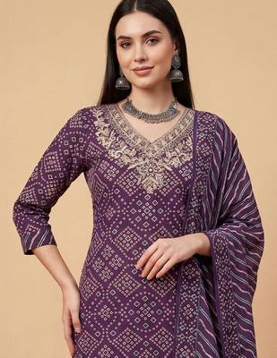 Women Ethnic Motifs Printed Thread Work Cotton Kurta with Trousers & With Dupatta 2