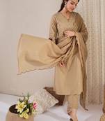 Women Ethnic Motifs Embroidered Mirror Work Cotton Kurta with Trousers & With Dupatta