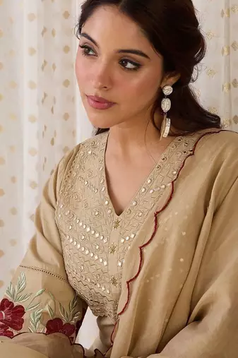 Women Ethnic Motifs Embroidered Mirror Work Cotton Kurta with Trousers & With Dupatta