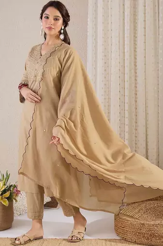 Women Ethnic Motifs Embroidered Mirror Work Cotton Kurta with Trousers & With Dupatta