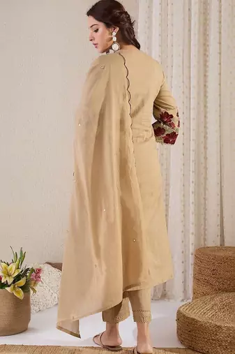 Women Ethnic Motifs Embroidered Mirror Work Cotton Kurta with Trousers & With Dupatta