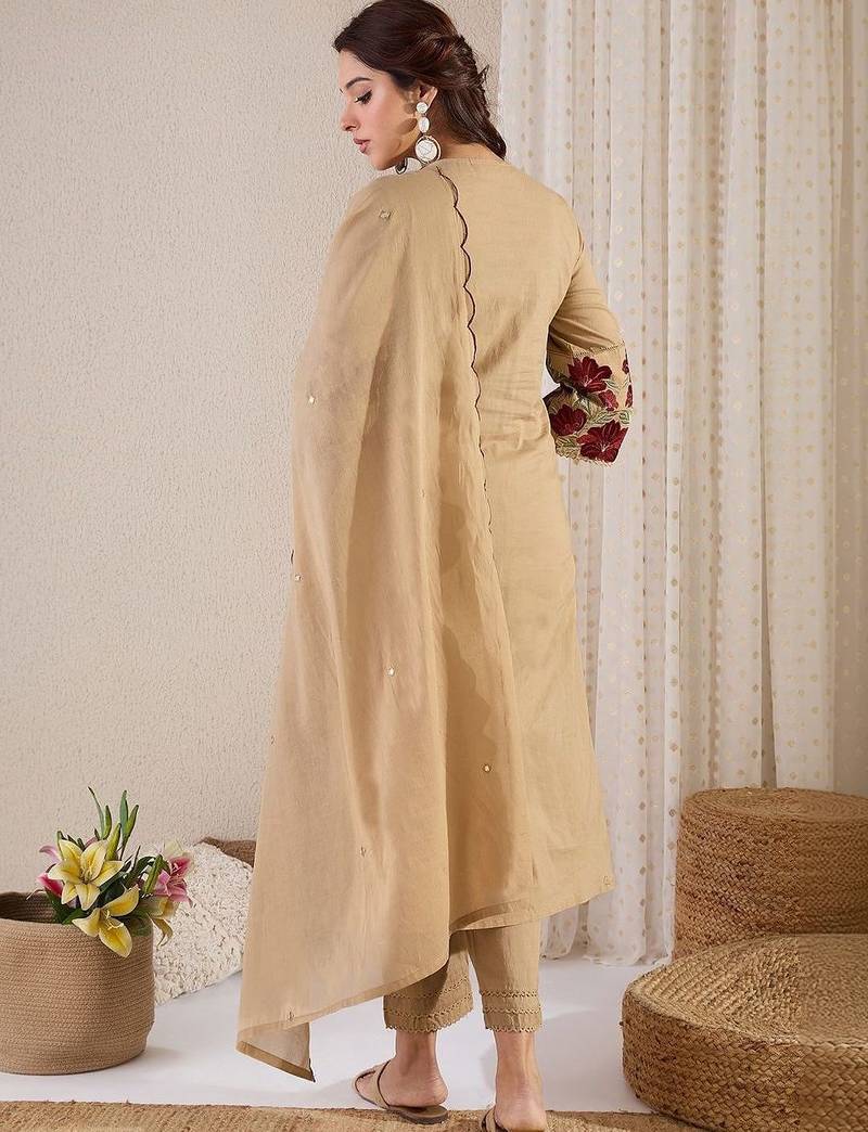 Women Ethnic Motifs Embroidered Mirror Work Cotton Kurta with Trousers & With Dupatta