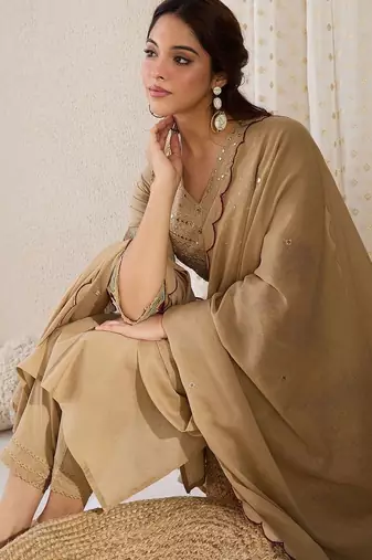 Women Ethnic Motifs Embroidered Mirror Work Cotton Kurta with Trousers & With Dupatta