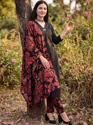 Women Floral Sequinned Cotton Kurta with Trousers & With Dupatta 1