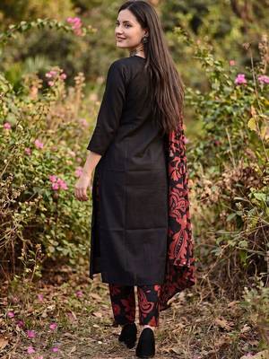Women Floral Sequinned Cotton Kurta with Trousers & With Dupatta 4