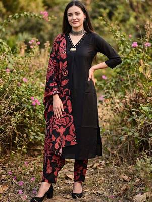 Women Floral Sequinned Cotton Kurta with Trousers & With Dupatta 6