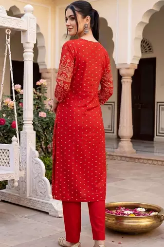 Women Ethnic Motifs Printed Angrakha Cotton Kurta with Trousers & Dupatta