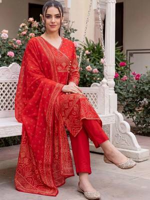 Women Ethnic Motifs Printed Angrakha Cotton Kurta with Trousers & Dupatta 5