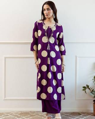 Women Printed Beads and Stones A-Line Kurta with Palazzos 1