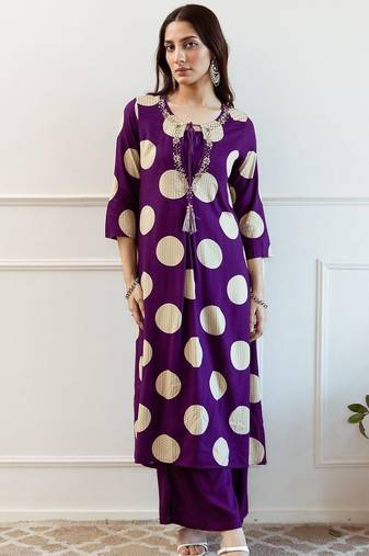 Women Printed Beads and Stones A-Line Kurta with Palazzos